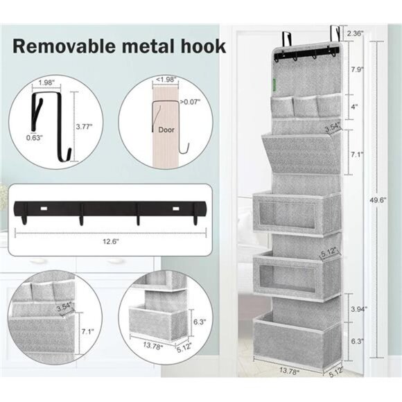 Over the Door Organizer Hanging Storage with Clear Pockets for Closet Pantry - Picture 3 of 7
